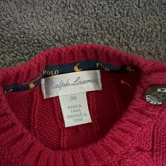 Polo Ralph Lauren Newborn Baby Boy Cable-Knit Cotton Sweater - Red - 3 Months - Picture 4 of 4